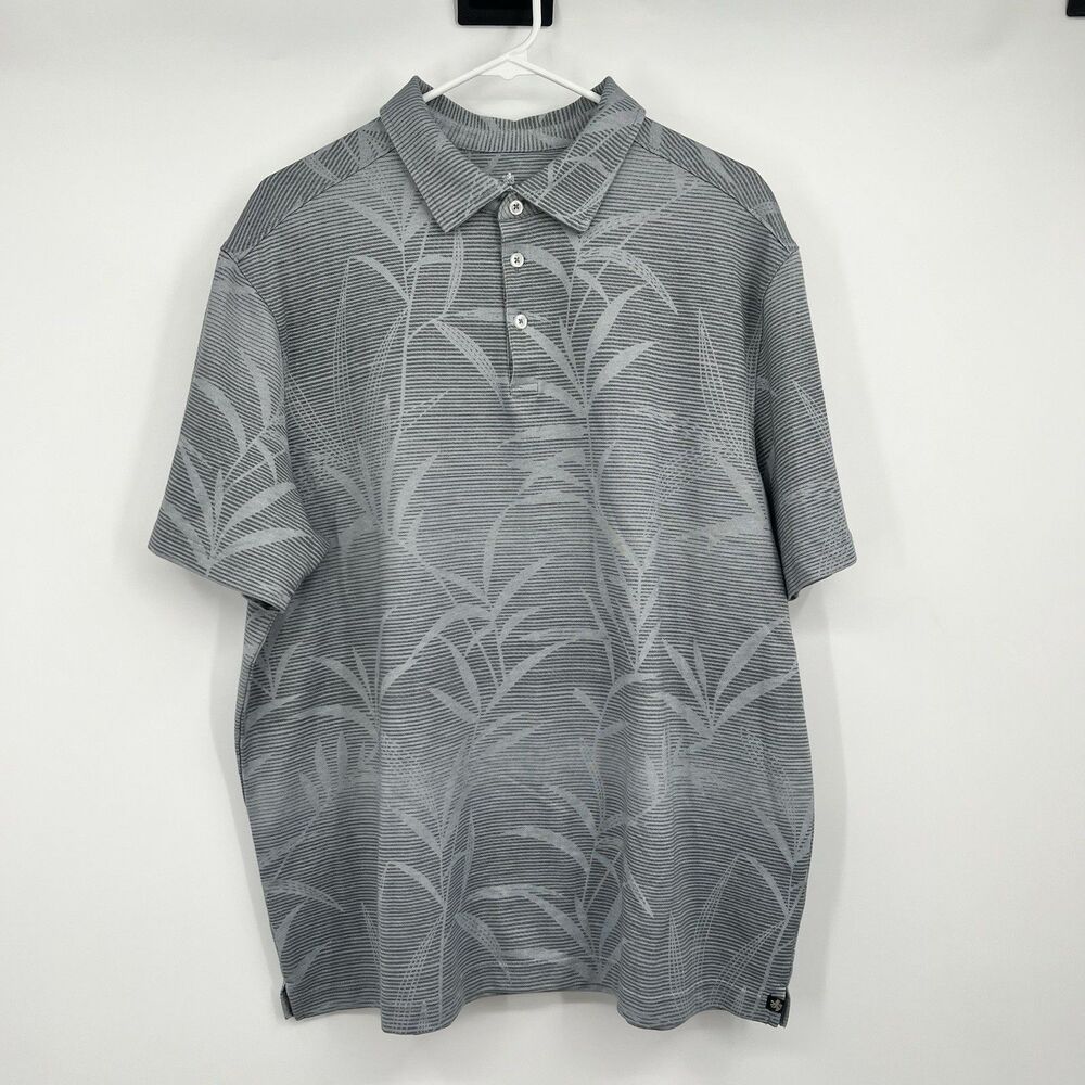 Mens Nat Nast Polo Shirt L Luxury Originals Tropical Hawaiian Gray White Golf